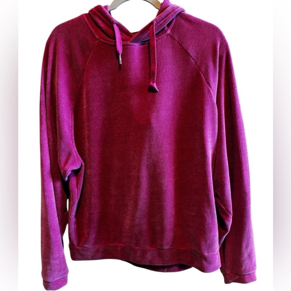 Andrew Marc Sport Hooded Pullover Drawstring Pink Long Sleeve Sweater Sz L
